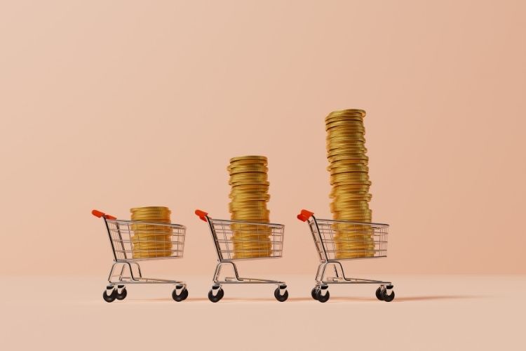 Enflasyonu gösteren yükselen grafik ve alışveriş sepeti görseli