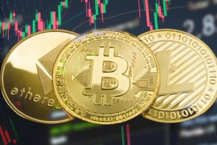 Dijital para sembolleri ve blockchain ağı görseli